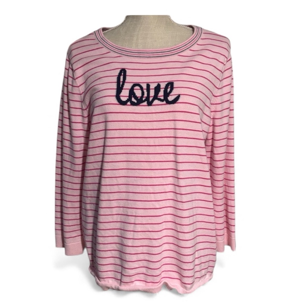 Kim Rogers 
Love sweater
Light Pink with dark pink line